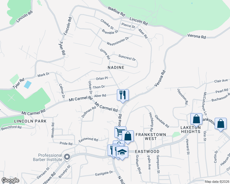 map of restaurants, bars, coffee shops, grocery stores, and more near 103 Grove Road in Verona