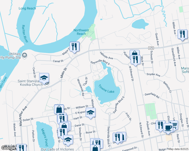 map of restaurants, bars, coffee shops, grocery stores, and more near 351 Baist Drive in Sayreville