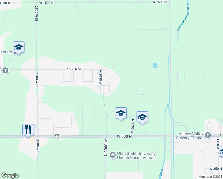 map of restaurants, bars, coffee shops, grocery stores, and more near 872 North 2000 West in Vernal