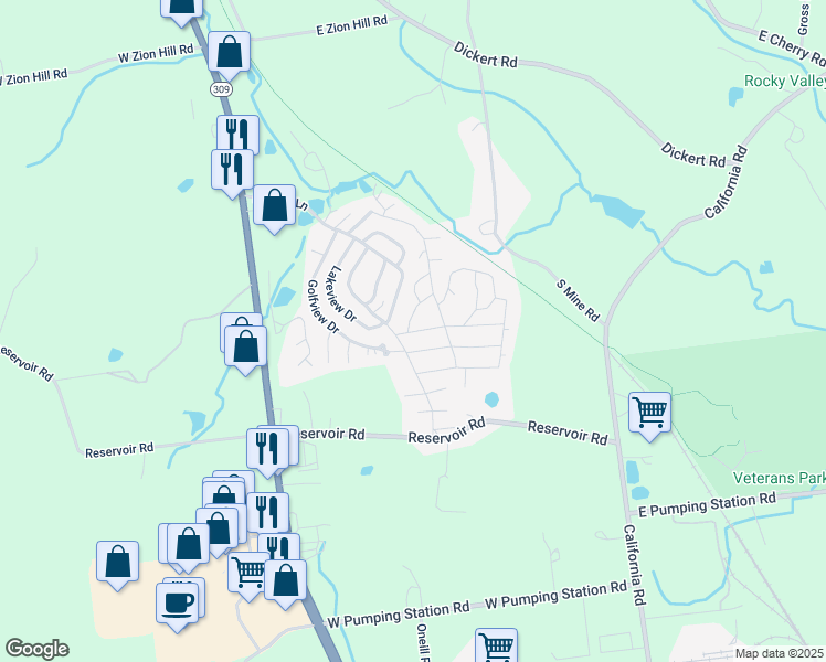 map of restaurants, bars, coffee shops, grocery stores, and more near 100 Horseshoe Drive in Quakertown