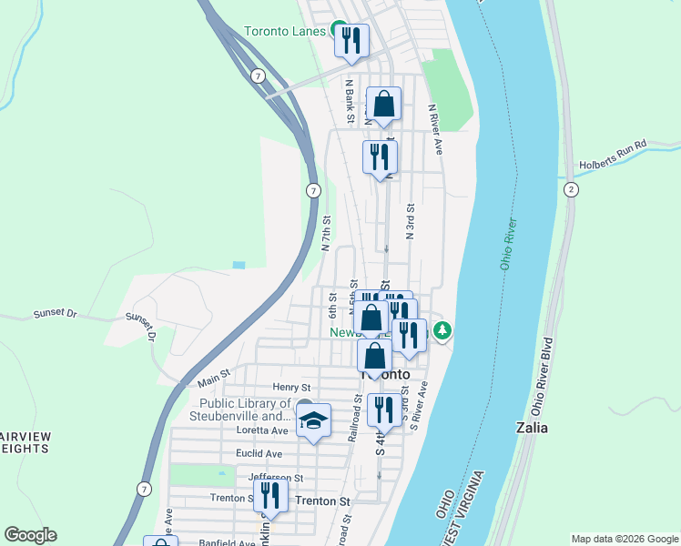 map of restaurants, bars, coffee shops, grocery stores, and more near 425 North 5th Street in Toronto