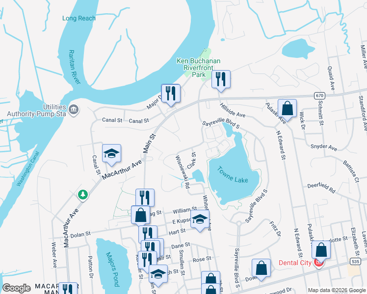 map of restaurants, bars, coffee shops, grocery stores, and more near 28 Wisniewski Road in Sayreville