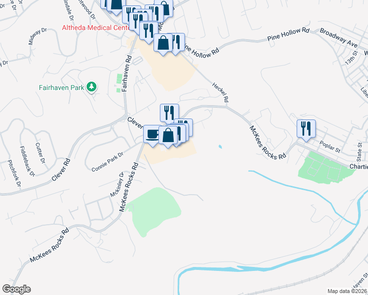 map of restaurants, bars, coffee shops, grocery stores, and more near 1829 McKees Rocks Road in McKees Rocks