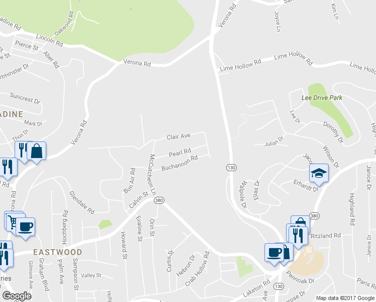 map of restaurants, bars, coffee shops, grocery stores, and more near 10198 Pearl Road in Penn Hills