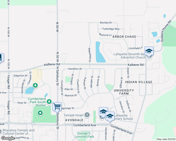 map of restaurants, bars, coffee shops, grocery stores, and more near 3500 Hamilton Street in West Lafayette