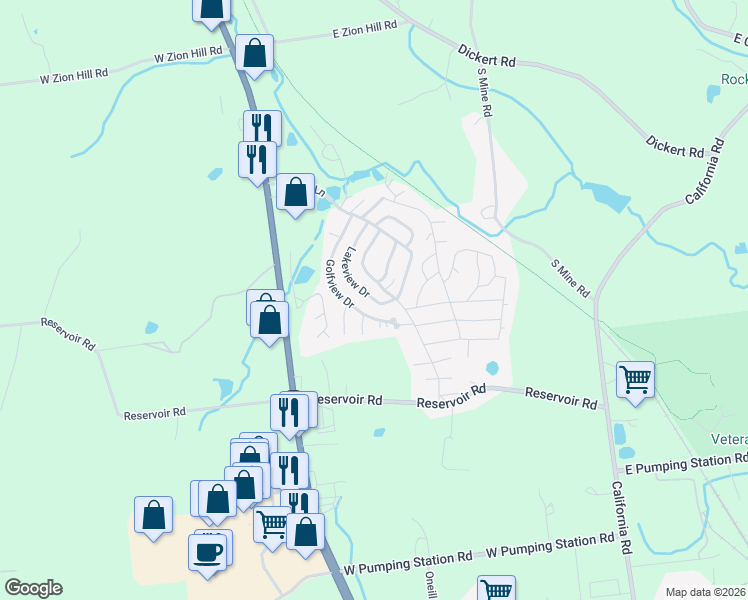 map of restaurants, bars, coffee shops, grocery stores, and more near 1 Highland Drive in Quakertown