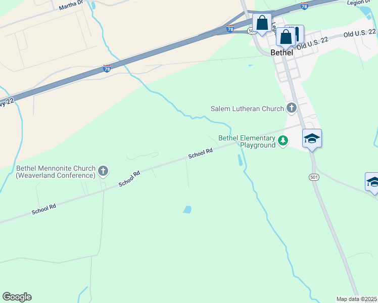 map of restaurants, bars, coffee shops, grocery stores, and more near 187 School Road in Bethel