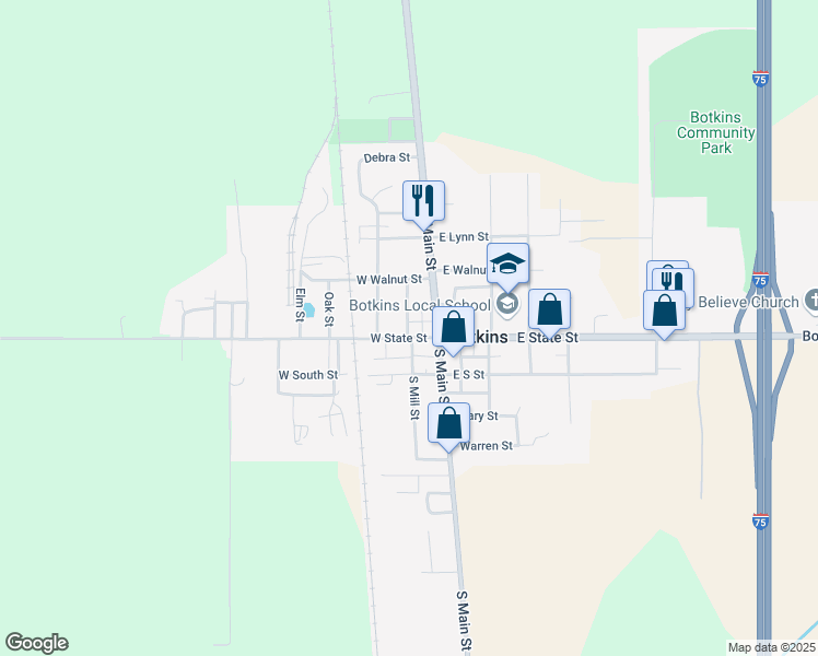 map of restaurants, bars, coffee shops, grocery stores, and more near 116 North Mill Street in Botkins