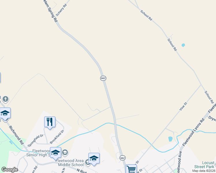 map of restaurants, bars, coffee shops, grocery stores, and more near 2631 Moselem Spring Road in Fleetwood