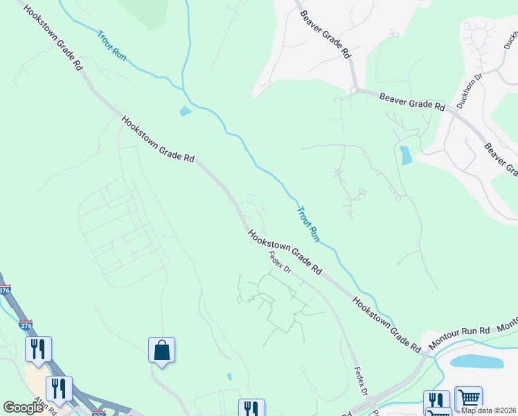 map of restaurants, bars, coffee shops, grocery stores, and more near 930 Montclair Drive in Coraopolis