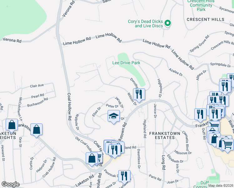 map of restaurants, bars, coffee shops, grocery stores, and more near 334 Wilson Drive in Pittsburgh