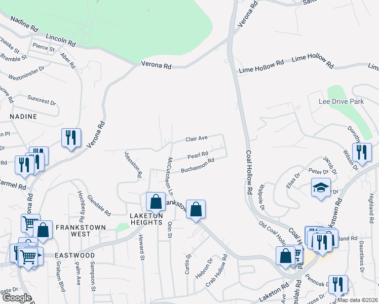 map of restaurants, bars, coffee shops, grocery stores, and more near 10116 Clair Avenue in Pittsburgh