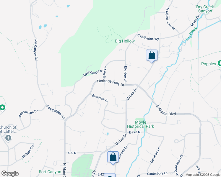 map of restaurants, bars, coffee shops, grocery stores, and more near 381 East Watkins Circle in Alpine