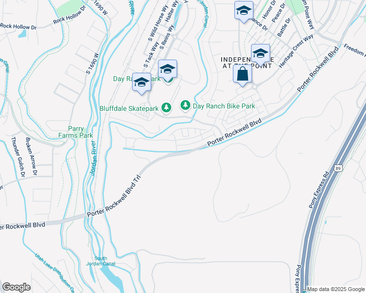 map of restaurants, bars, coffee shops, grocery stores, and more near 1178 Early Light Way in Bluffdale