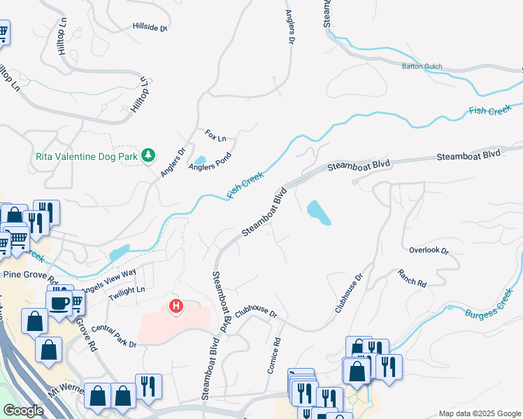 map of restaurants, bars, coffee shops, grocery stores, and more near 1353 Steamboat Boulevard in Steamboat Springs