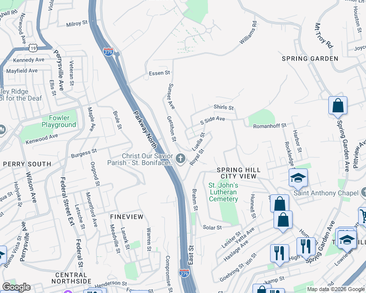 map of restaurants, bars, coffee shops, grocery stores, and more near 820 Luella Street in Pittsburgh