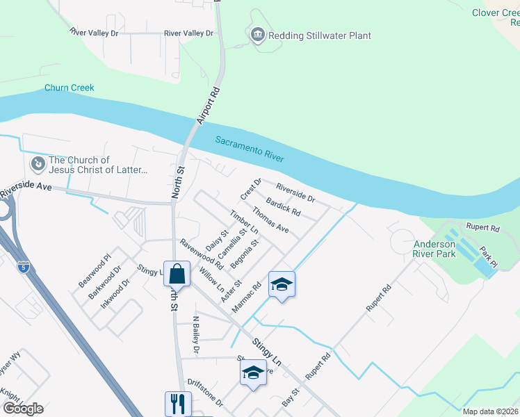 map of restaurants, bars, coffee shops, grocery stores, and more near 3445 Thomas Ave in Anderson