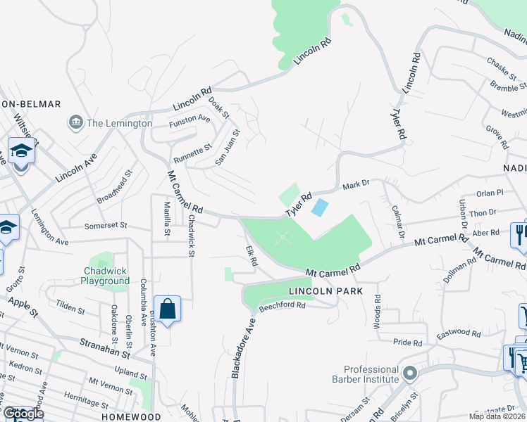 map of restaurants, bars, coffee shops, grocery stores, and more near 7590 Tyler Road in Penn Hills