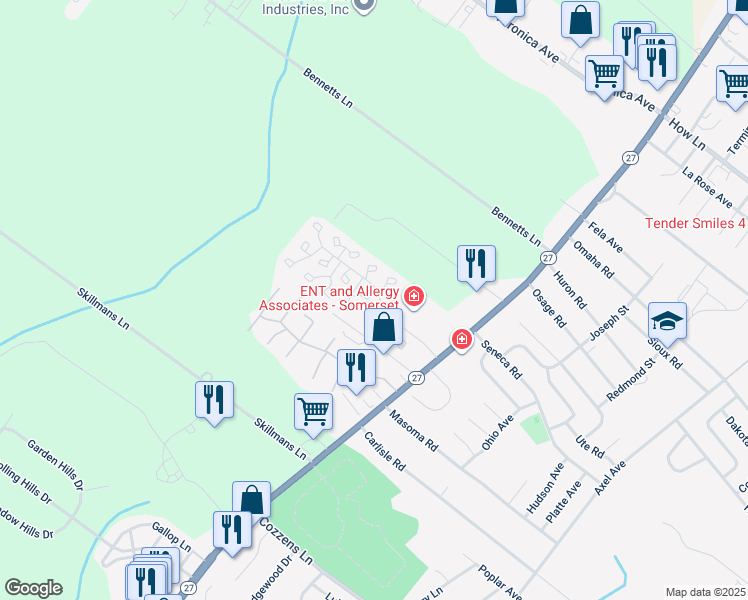 map of restaurants, bars, coffee shops, grocery stores, and more near 71 Kingsberry Drive in Franklin Township