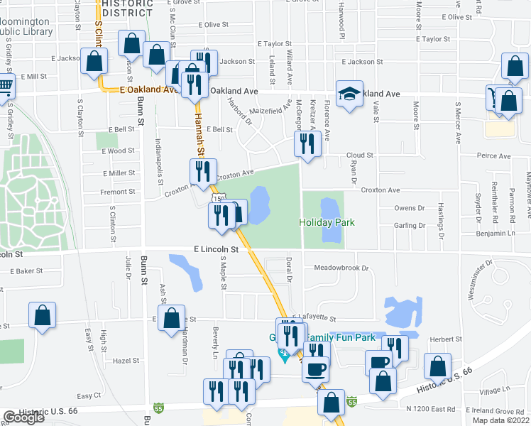 map of restaurants, bars, coffee shops, grocery stores, and more near 16 Prairie Vista Court in Bloomington