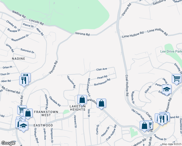 map of restaurants, bars, coffee shops, grocery stores, and more near 341 McCutcheon Lane in Pittsburgh