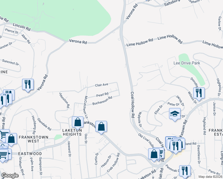 map of restaurants, bars, coffee shops, grocery stores, and more near 10213 Pearl Road in Pittsburgh