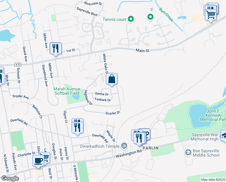 map of restaurants, bars, coffee shops, grocery stores, and more near 31 Rubar Drive in Sayreville