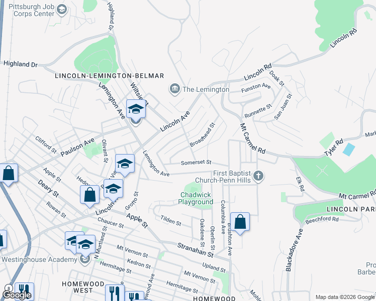 map of restaurants, bars, coffee shops, grocery stores, and more near 1603 Worthington Street in Pittsburgh