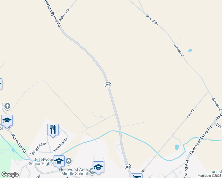 map of restaurants, bars, coffee shops, grocery stores, and more near 2631 Moselem Spring Road in Fleetwood