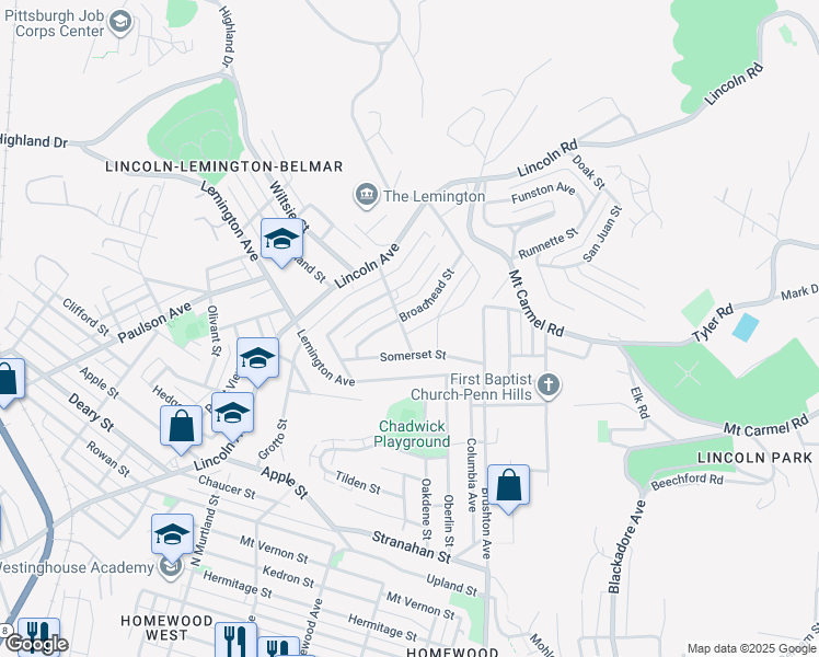 map of restaurants, bars, coffee shops, grocery stores, and more near 1603 Worthington Street in Pittsburgh