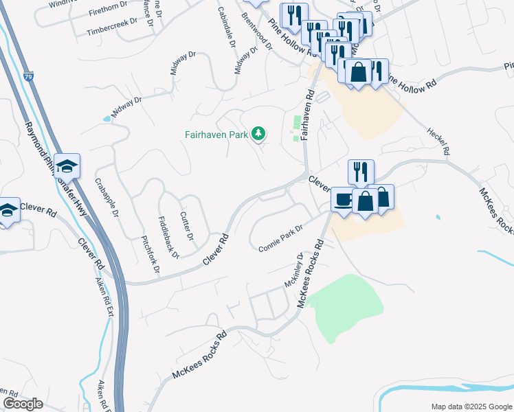 map of restaurants, bars, coffee shops, grocery stores, and more near 21 Cortland Drive West in McKees Rocks