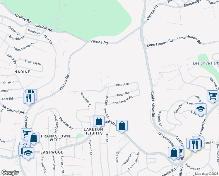 map of restaurants, bars, coffee shops, grocery stores, and more near 345 McCutcheon Lane in Pittsburgh