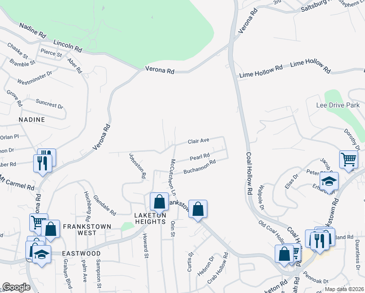 map of restaurants, bars, coffee shops, grocery stores, and more near 10110 Clair Avenue in Pittsburgh