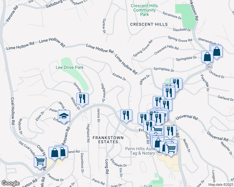 map of restaurants, bars, coffee shops, grocery stores, and more near 11370 Althea Drive in Pittsburgh