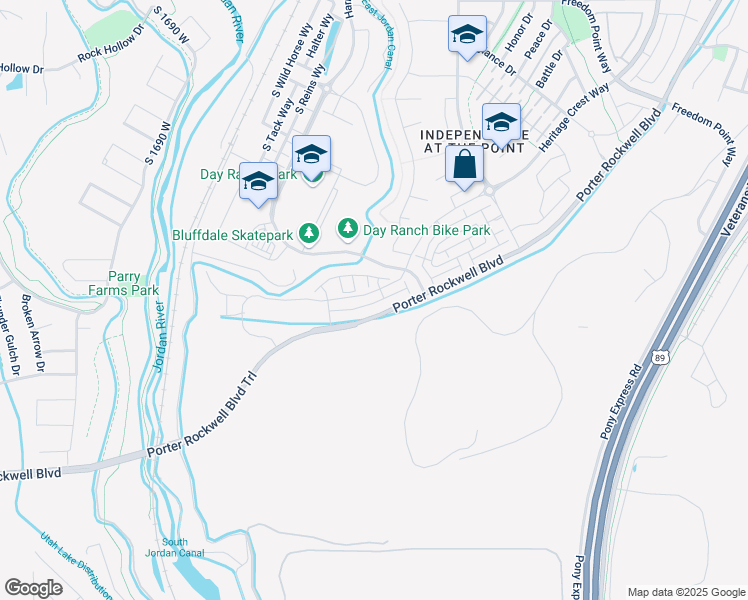 map of restaurants, bars, coffee shops, grocery stores, and more near 1122 Early Light Way in Bluffdale