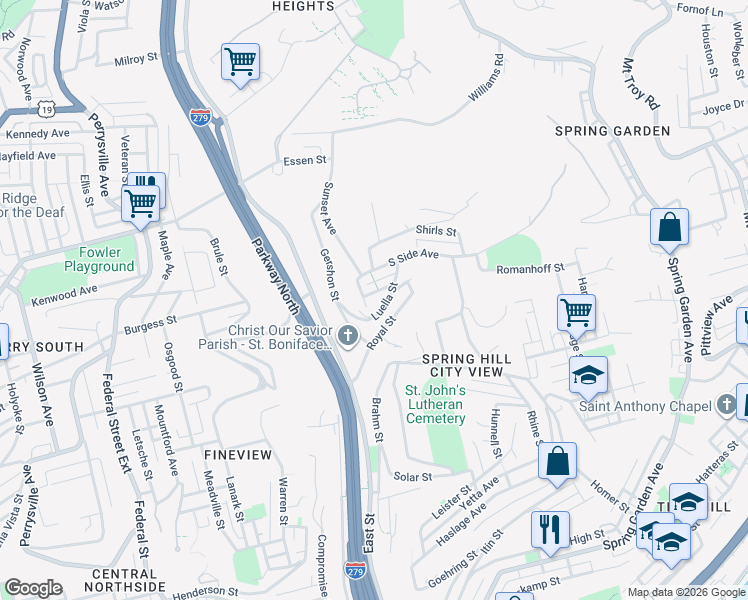 map of restaurants, bars, coffee shops, grocery stores, and more near 820 Luella Street in Pittsburgh