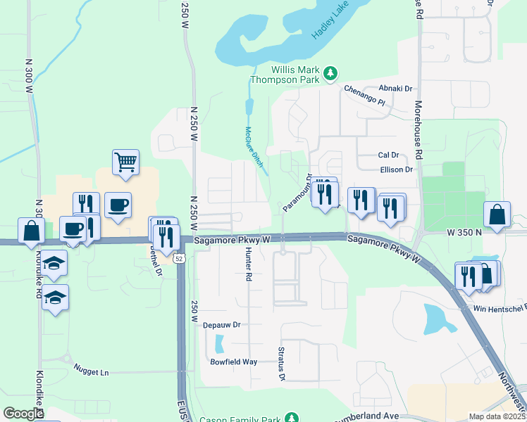 map of restaurants, bars, coffee shops, grocery stores, and more near 2252 Sagamore Parkway West in West Lafayette