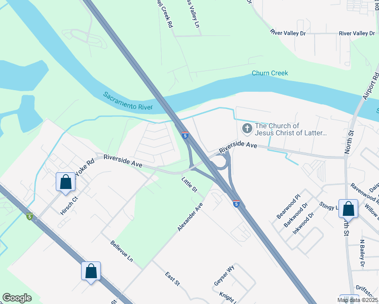 map of restaurants, bars, coffee shops, grocery stores, and more near Riverside Avenue in Anderson