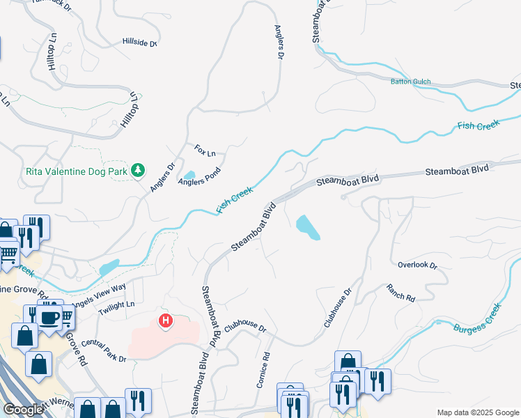 map of restaurants, bars, coffee shops, grocery stores, and more near 1353 Steamboat Boulevard in Steamboat Springs