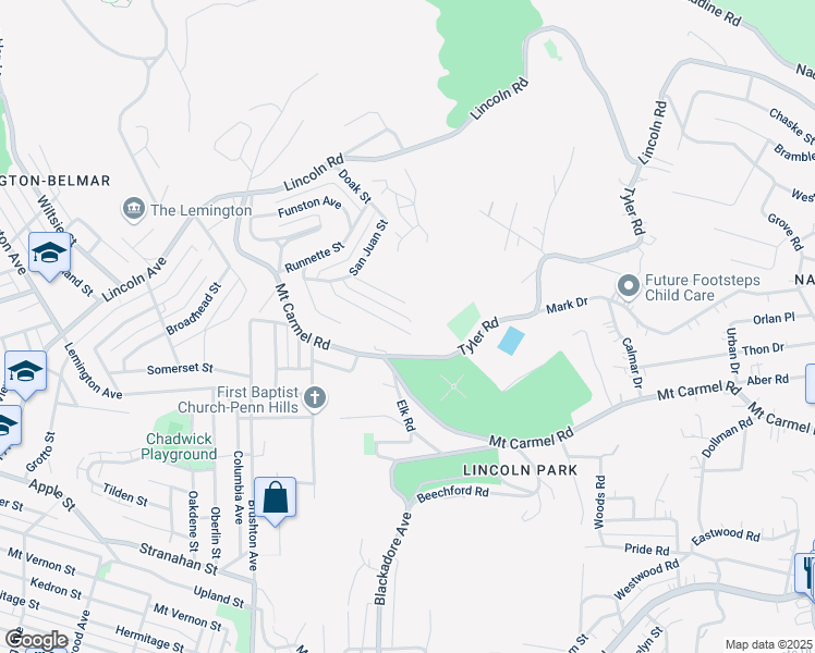 map of restaurants, bars, coffee shops, grocery stores, and more near 7590 Tyler Road in Penn Hills