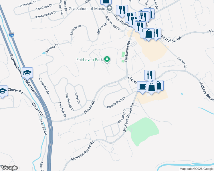 map of restaurants, bars, coffee shops, grocery stores, and more near 21 Cortland Drive West in McKees Rocks