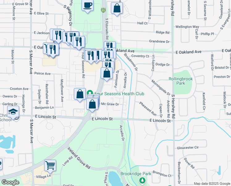 map of restaurants, bars, coffee shops, grocery stores, and more near 2712 Mc Graw Drive in Bloomington