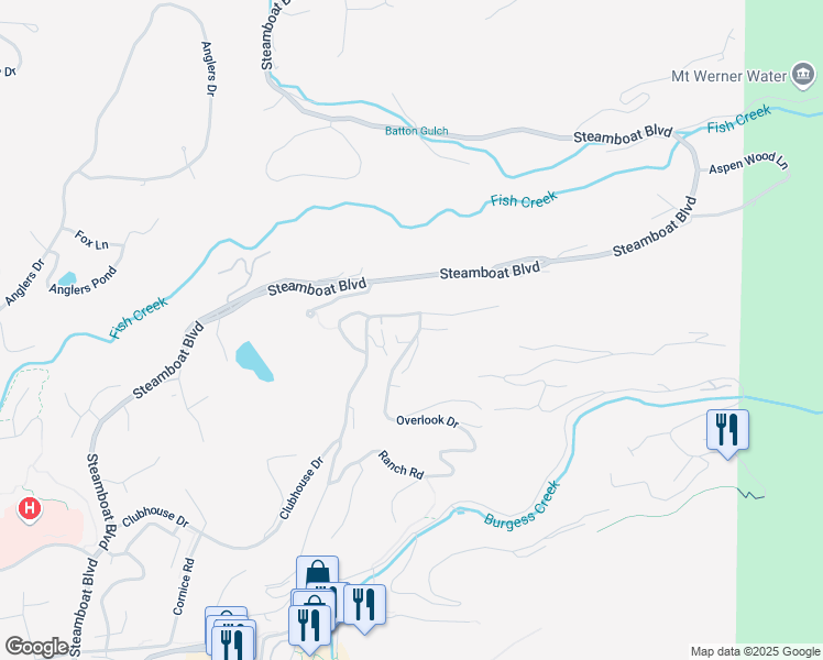 map of restaurants, bars, coffee shops, grocery stores, and more near 1145 Overlook Drive in Steamboat Springs