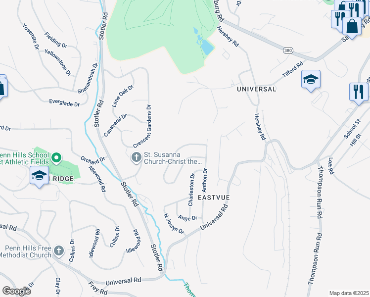 map of restaurants, bars, coffee shops, grocery stores, and more near 569 Guylyn Drive in Pittsburgh