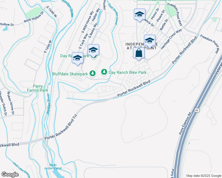 map of restaurants, bars, coffee shops, grocery stores, and more near 15537 Trumpet Lane in Bluffdale