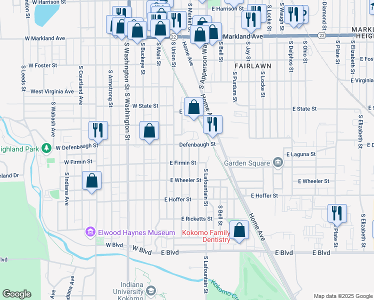 map of restaurants, bars, coffee shops, grocery stores, and more near 1531 South Market Street in Kokomo