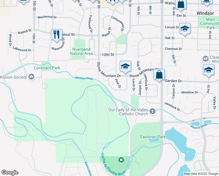 map of restaurants, bars, coffee shops, grocery stores, and more near 1029 Indian Trail Drive in Windsor