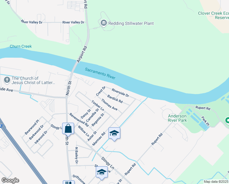 map of restaurants, bars, coffee shops, grocery stores, and more near 3414 Riverside Drive in Anderson