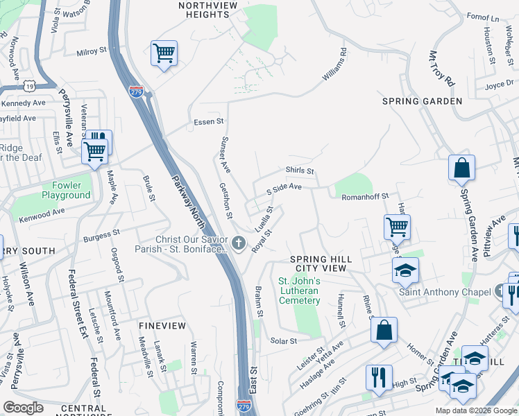 map of restaurants, bars, coffee shops, grocery stores, and more near 921 Luella Street in Pittsburgh