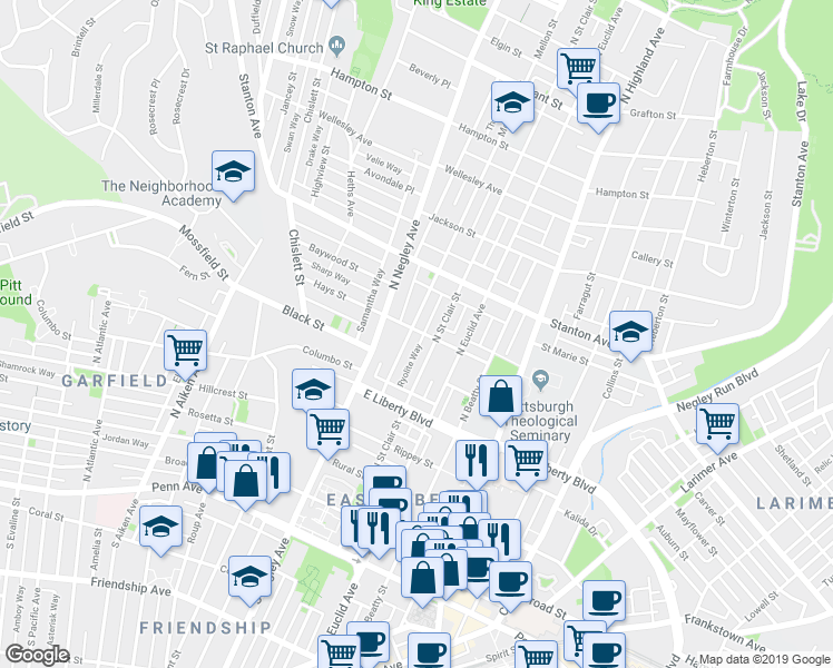 map of restaurants, bars, coffee shops, grocery stores, and more near 622 Mellon Street in Pittsburgh